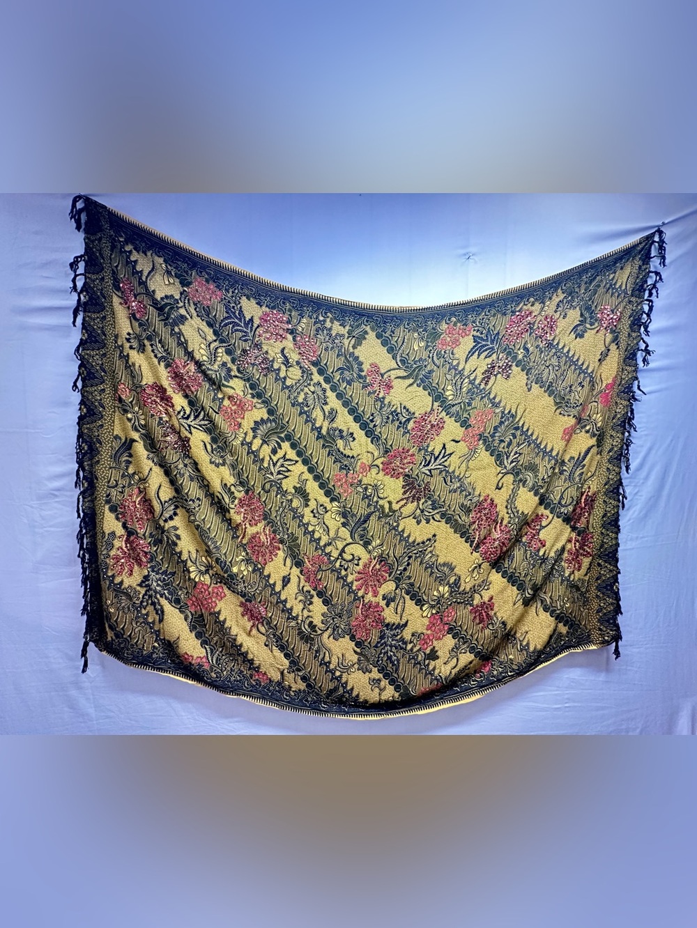 Olive Green Sequin Floral Woven Pareo in Gold and Black
